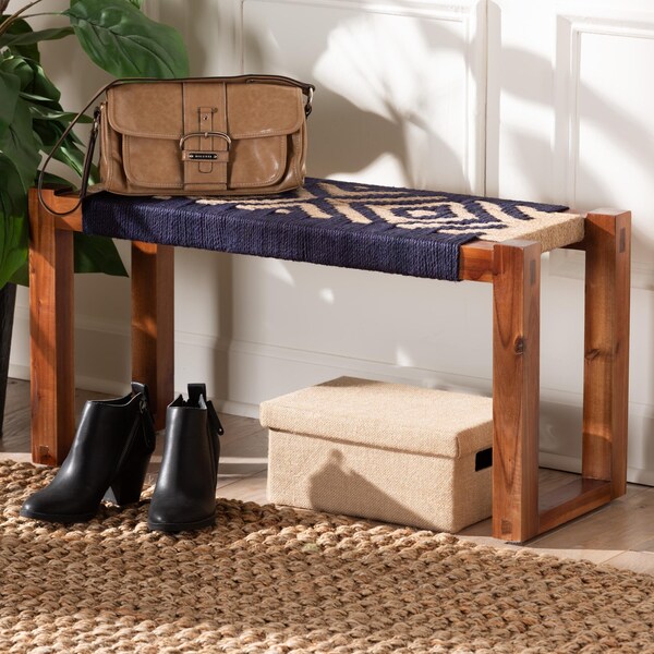 Bali & Pari Prunella Modern Bohemian Two-Tone Seagrass and Acacia Wood Accent Bench - 240-13460-ZORO