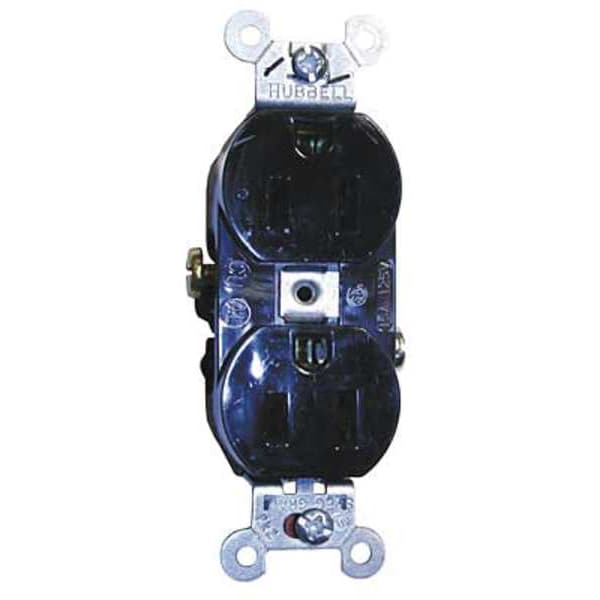 Hubbell 15A Duplex Receptacle 125VAC 5-15R BK - CR15BLK