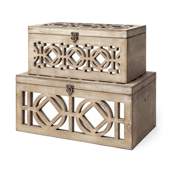 Palacedesigns 7 x 16 x 10 in. Brown Mirrored Wooden Boxes - PA3651249