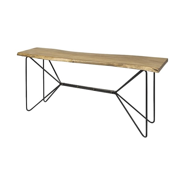 Homeroots Live Edge Solid Acacia Wood Console Table with Black Matte Iron Frame, Light Brown - 380246