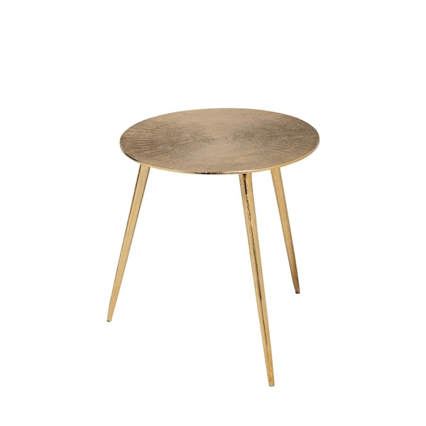 Homeroots 17 in. Gold-Toned Cast Aluminum Accent Table with Round Top - 380712