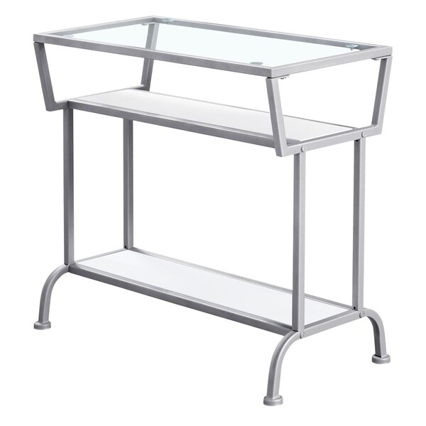Daphnes Dinnette 22 in. White & Silver Accent Table with Tempered Glass - DA3070835