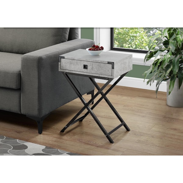 Gfancy Fixtures 24 in. Grey Cement Particle Board, MDF & Black Nickel Metal Accent Table - GF3088479