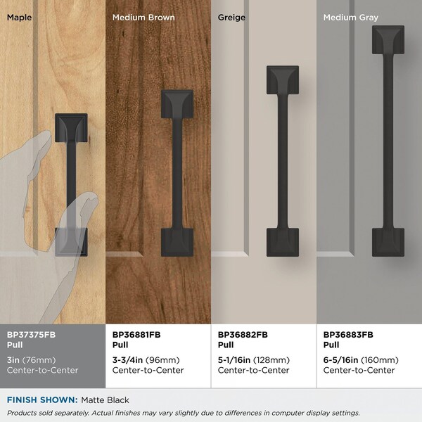 Amerock Exceed 3 inch 76mm Center-to-Center Matte Black Cabinet Pull - BP37375FB