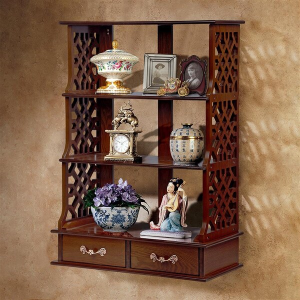 Design Toscano Chinese Chippendale-Style Triple Shelf Hardwood Curio - BN2332