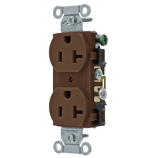 Bryant Straight Blade Devices, Receptacles, Duplex, 20A 125V, 2- Pole 3-Wire Grounding, 5-20R, Brown - CBRS20