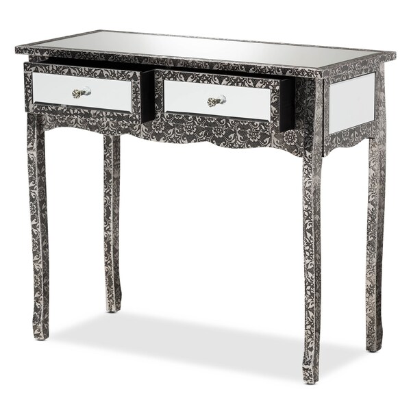 Baxton Studio Wycliff Industrial Glam and Luxe Silver Finished Metal and Mirrored Glass 2Drawer Console Table - 213-12007-ZORO