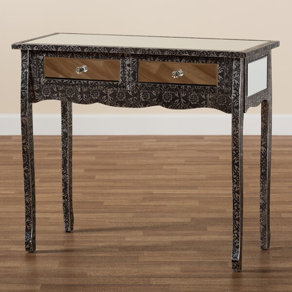 Baxton Studio Wycliff Industrial Glam and Luxe Silver Finished Metal and Mirrored Glass 2Drawer Console Table - 213-12007-ZORO