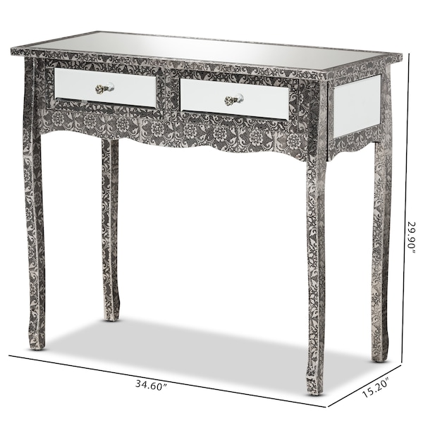 Baxton Studio Wycliff Industrial Glam and Luxe Silver Finished Metal and Mirrored Glass 2Drawer Console Table - 213-12007-ZORO
