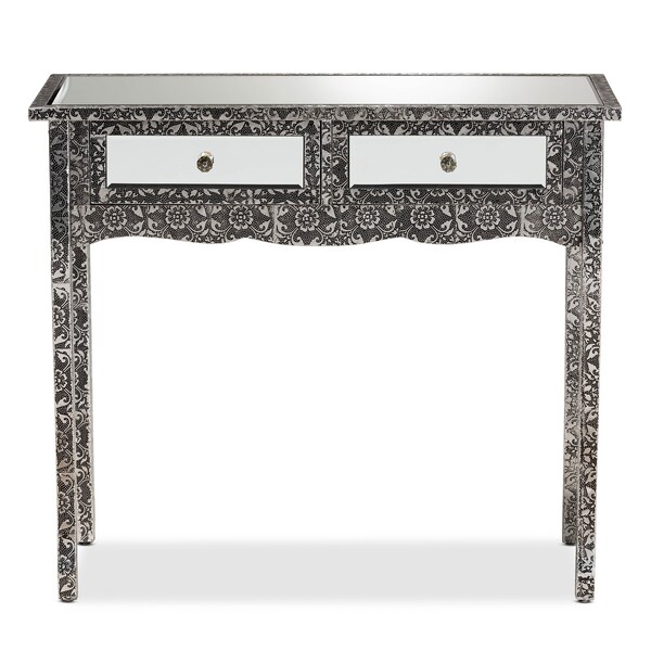 Baxton Studio Wycliff Industrial Glam and Luxe Silver Finished Metal and Mirrored Glass 2Drawer Console Table - 213-12007-ZORO