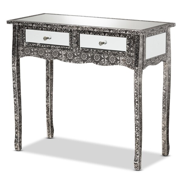 Baxton Studio Wycliff Industrial Glam and Luxe Silver Finished Metal and Mirrored Glass 2Drawer Console Table - 213-12007-ZORO