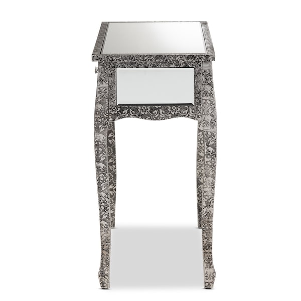 Baxton Studio Wycliff Industrial Glam and Luxe Silver Finished Metal and Mirrored Glass 2Drawer Console Table - 213-12007-ZORO