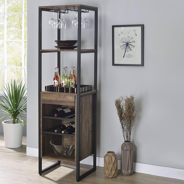 Acme Metal 1-Drawer Wine Rack with 5 Shelves in Weathered Oak - ER-058OAK