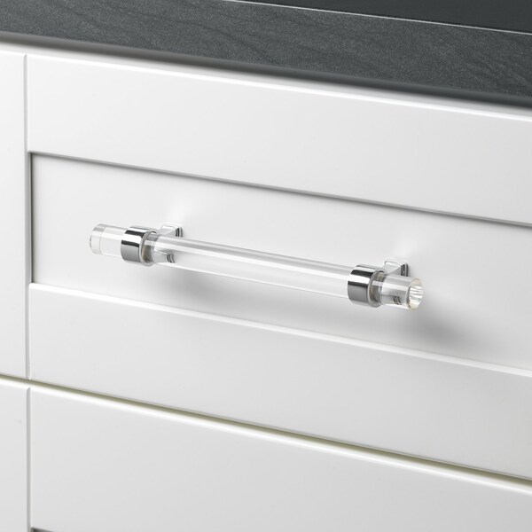 Gliderite Hardware 5-1/16 in. Center to Center Clear Acrylic Cabinet Pull Polished Chrome, 5PK - 4718-128-PC-5