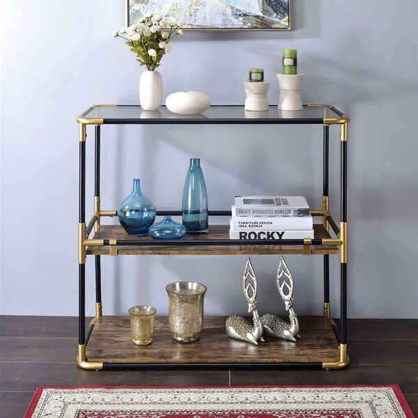 Acme Console Table in Black Gold and Smoky Glass - ER-0177BN