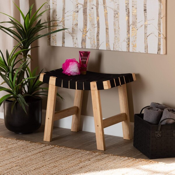 Baxton Studio Nahla Rustic Mid-Century Black and Oak Brown Finished Wood Accent Bench - 199-12168-ZORO