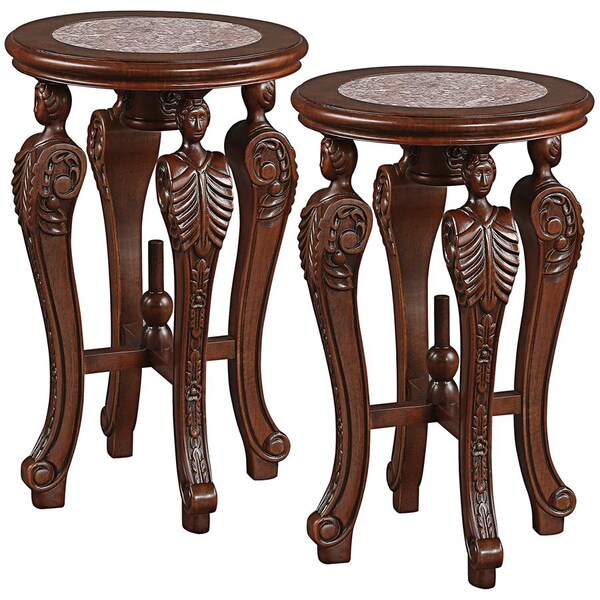 Design Toscano Four Caryatids Marble-Topped Hardwood Pedestal Table, PK 2 - DY930070