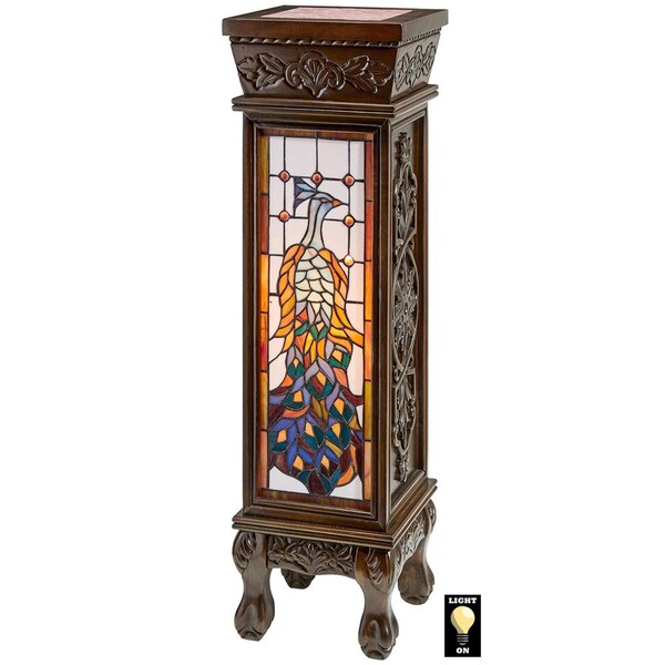 Design Toscano Peacock Stained Glass Illuminated Hand-Crafted Pedestal - BN1036