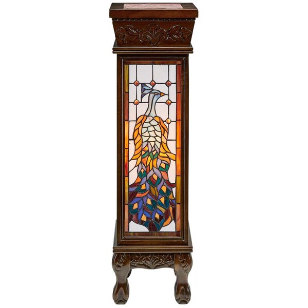 Design Toscano Peacock Stained Glass Illuminated Hand-Crafted Pedestal - BN1036