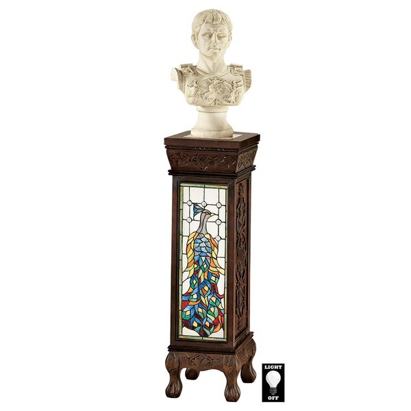 Design Toscano Peacock Stained Glass Illuminated Hand-Crafted Pedestal - BN1036