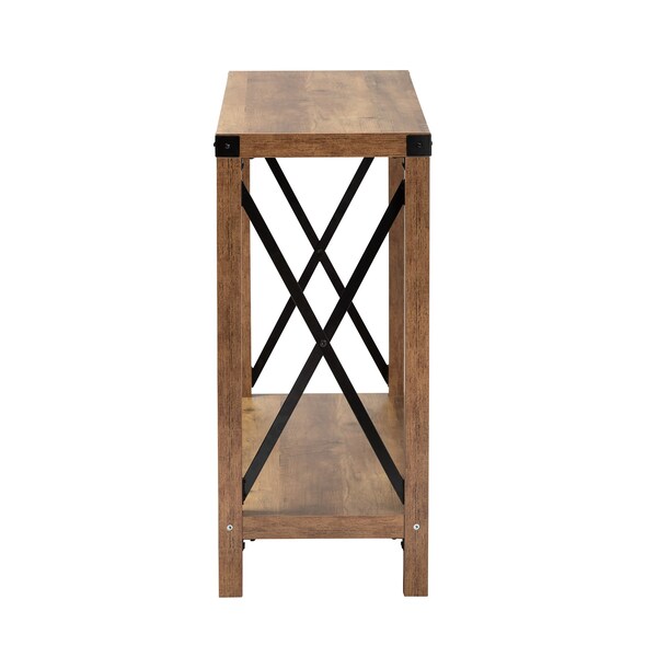 Baxton Studio Rumi Modern Farmhouse Natural Brown Finished Wood and Black Metal Console Table - 226-12495-ZORO