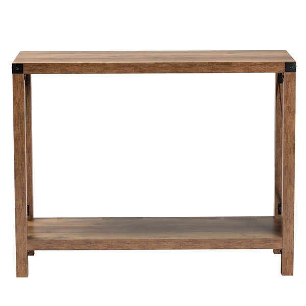Baxton Studio Rumi Modern Farmhouse Natural Brown Finished Wood and Black Metal Console Table - 226-12495-ZORO