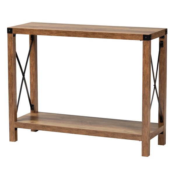 Baxton Studio Rumi Modern Farmhouse Natural Brown Finished Wood and Black Metal Console Table - 226-12495-ZORO