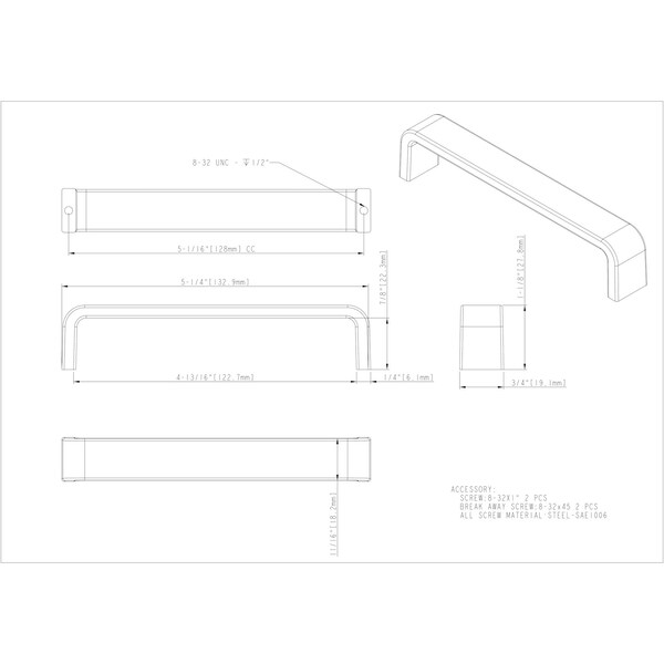 Elements By Hardware Resources 128 mm Center-to-Center Satin Nickel Square Asher Cabinet Pull - 193-128SN