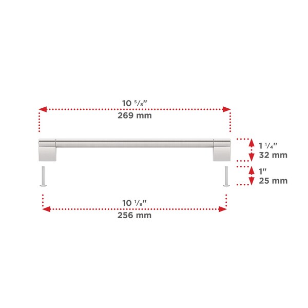 Richelieu Avellino Collection 10 1/8 in (256 mm) Center-to-Center Brushed Nickel Contemporary Cabinet Pull - BP527256195