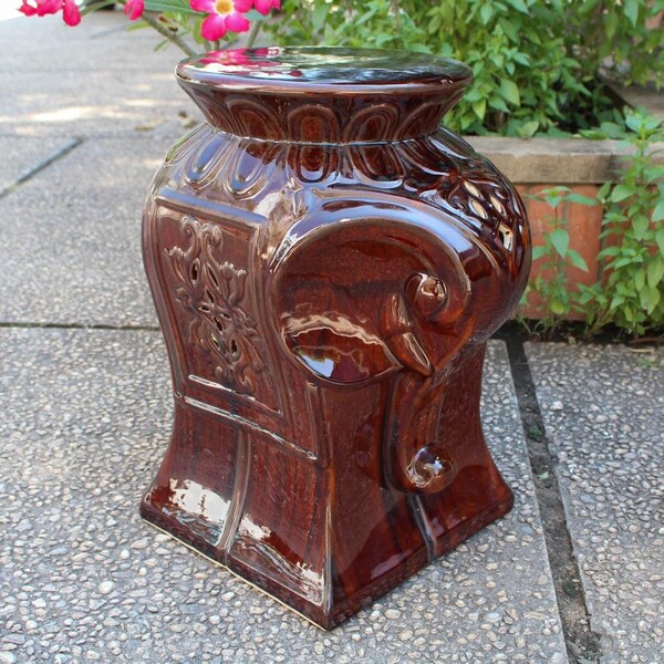 International Caravan Contemporary Elephant Ceramic Garden Stool, Brown Glaze - OPG-074-BN