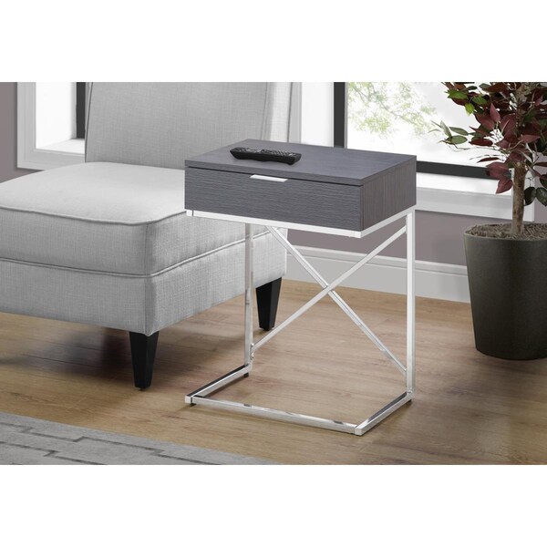 Gfancy Fixtures 23.5 in. Grey Particle Board & Chrome Metal Accent Table - GF3082595