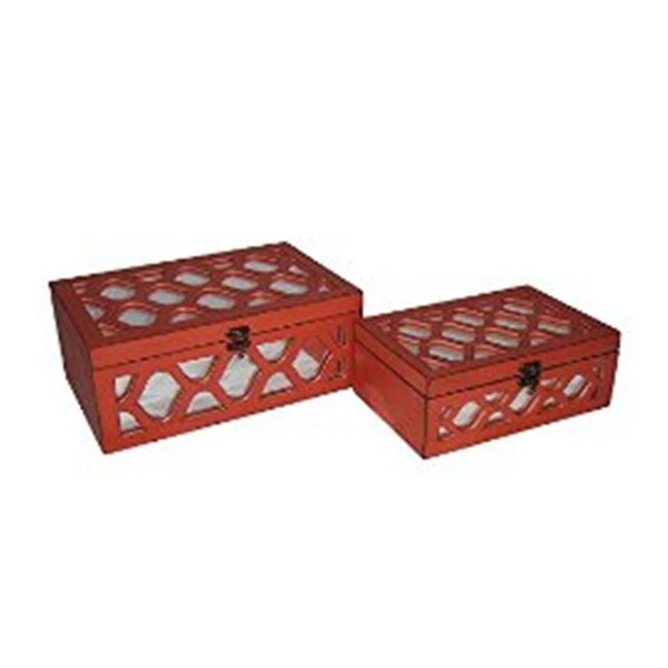 H2H Set Of 2 Orange Wooden Boxes With Front And Top Mirror - Orange - H23362608