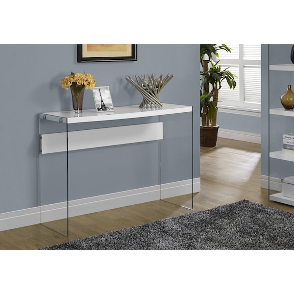 Gfancy Fixtures 32 in. Glossy White Particle Board & Clear Tempered Glass Accent Table - GF3657232
