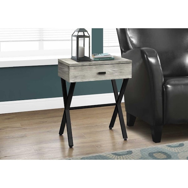 Gfancy Fixtures 22.25 in. Grey Reclaimed Wood Particle Board & Black Metal Accent Table - GF3088478