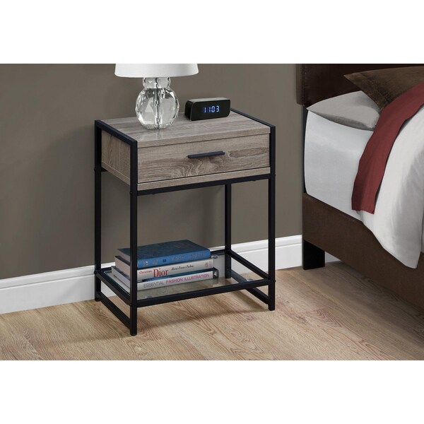 Homeroots 22.25 in. Dark Taupe MDFBlack Metal & Tempered Glass Accent Table - 333241