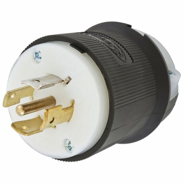 Hubbell HBL2521ST - Twist-Lock® EdgeConnect™ Plug with Spring Termination, 20A, 277/480V, L22-20R, Black and White Nylon - HBL2521ST