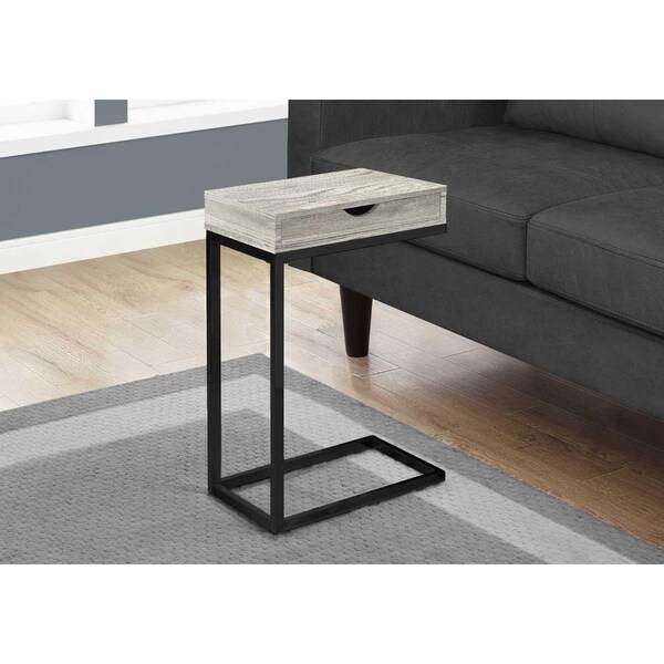 Gfancy Fixtures 24.5 in. Grey Particle Board & Black Metal Accent Table with a Drawer - GF3093883