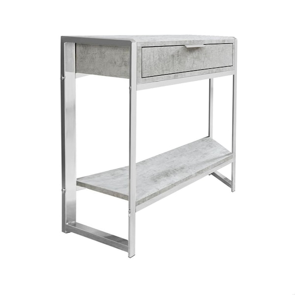 Homeroots 24 in. Grey Cement Particle BoardMDF & Chrome Metal Accent Table - 333227