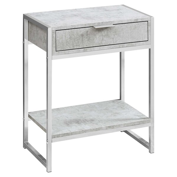 Homeroots 24 in. Grey Cement Particle BoardMDF & Chrome Metal Accent Table - 333227