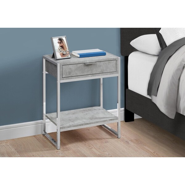 Homeroots 24 in. Grey Cement Particle BoardMDF & Chrome Metal Accent Table - 333227
