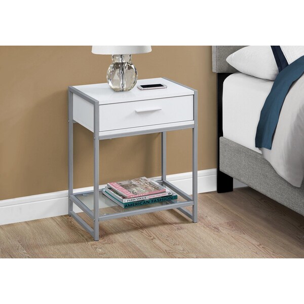 Homeroots 22.25 in. White MDFBlack Metal & Tempered Glass Accent Table - 333243
