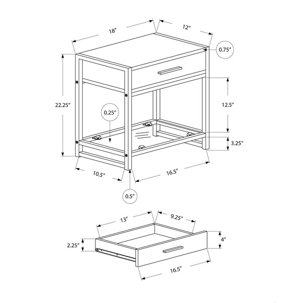 Homeroots 22.25 in. White MDFBlack Metal & Tempered Glass Accent Table - 333243