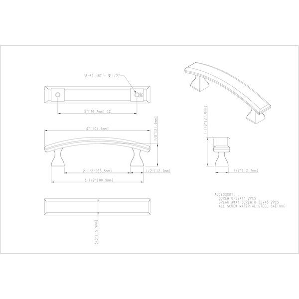 Elements By Hardware Resources 3" Center-to-Center Brushed Oil Rubbed Bronze Square Hadly Cabinet Pull - 449-3DBAC
