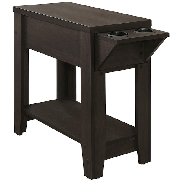 Daphnes Dinnette 24 in. Cappuccino Accent Table with A Glass Holder - DA3593928