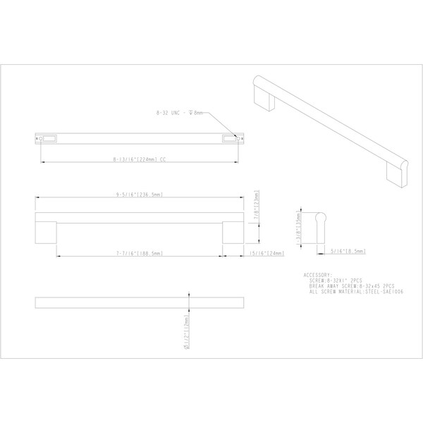 Elements By Hardware Resources 224 mm Center-to-Center Satin Nickel Knox Cabinet Bar Pull - 645-224SN