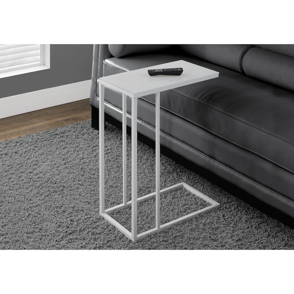 Gfancy Fixtures 24 in. White Metal with Frosted Tempered Glass Accent Table - GF2473816