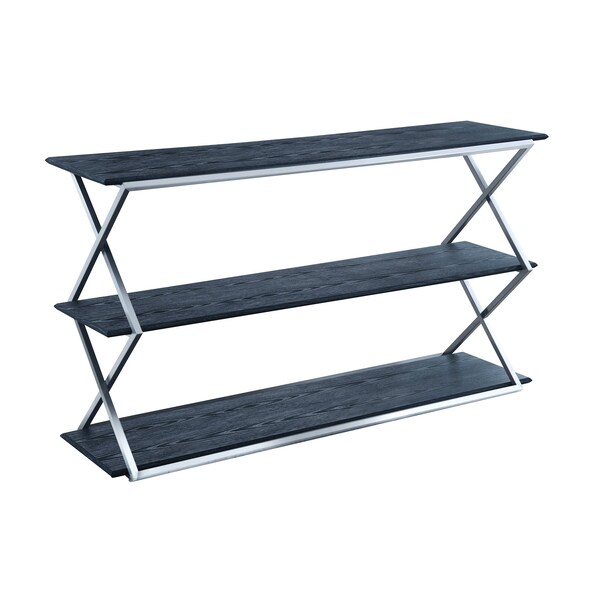 Armen Living Westlake 3-Tier Black Console Table with Brushed Stainless Steel Frame - LCPDCNBLBS