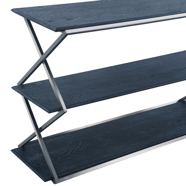 Armen Living Westlake 3-Tier Black Console Table with Brushed Stainless Steel Frame - LCPDCNBLBS