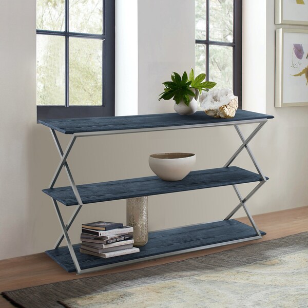 Armen Living Westlake 3-Tier Black Console Table with Brushed Stainless Steel Frame - LCPDCNBLBS
