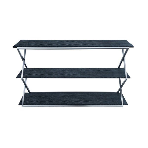 Armen Living Westlake 3-Tier Black Console Table with Brushed Stainless Steel Frame - LCPDCNBLBS